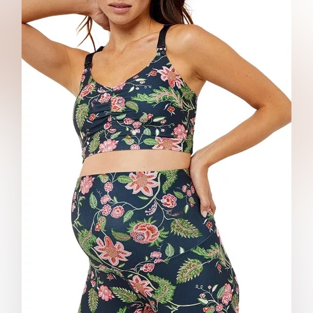 Motherhood Maternity Black Green Pink Floral Paisley Tropical Bike Shorts Medium